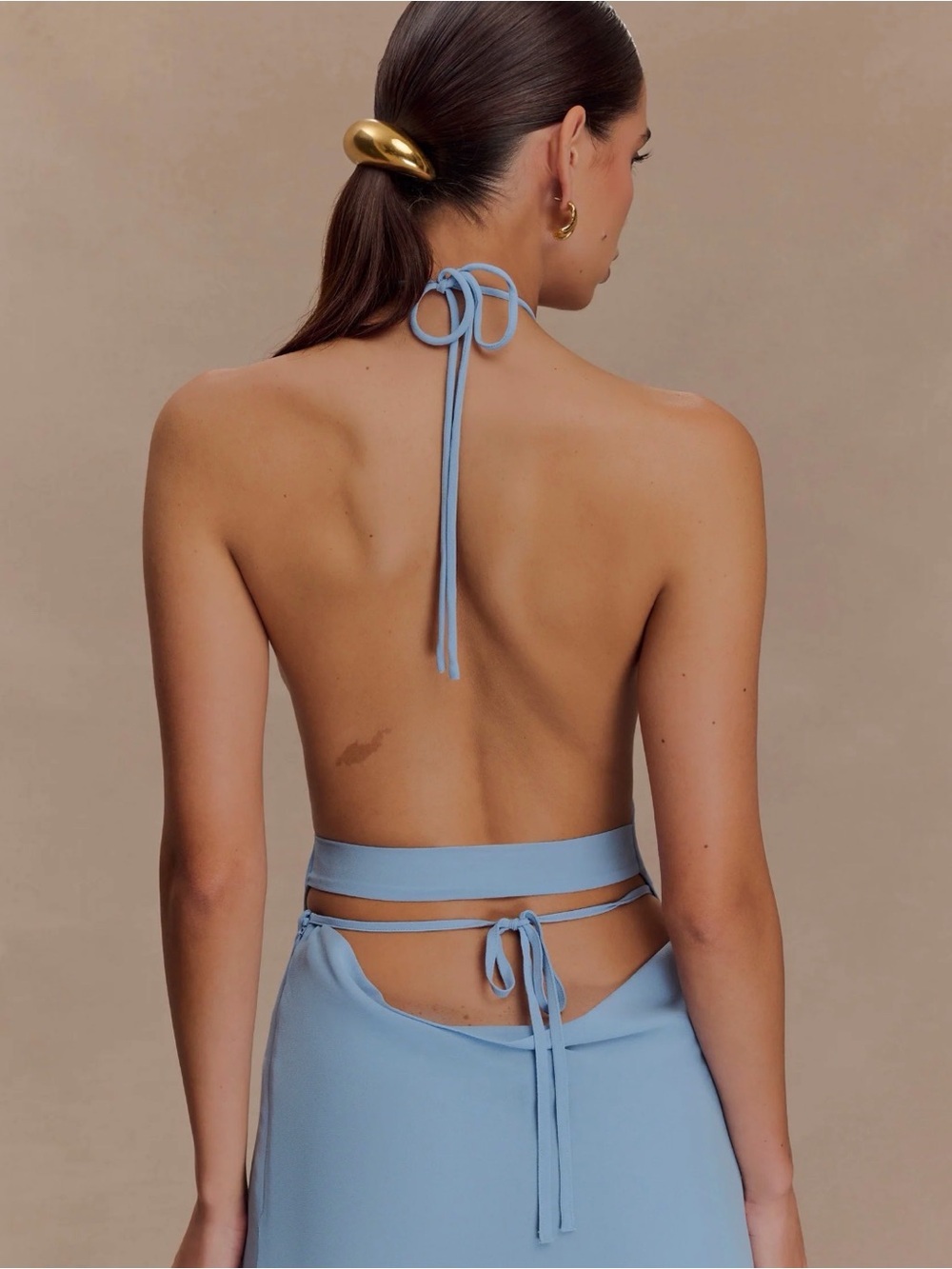 NWT!! Meshki Sky Blue Strapless Draped Halter Top - Picture 2 of 5